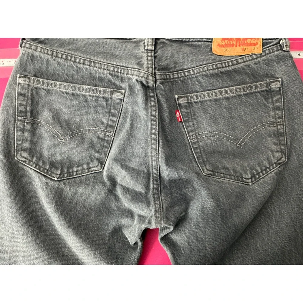 Levi Strauss 501‎ Mens Original Fit Black Denim Jeans 33x30 Button Fly Raw Hem